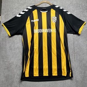 Hummel Brookhaven FC Soccer Jersey Men's L Yellow Black Striped Football Shirt‎